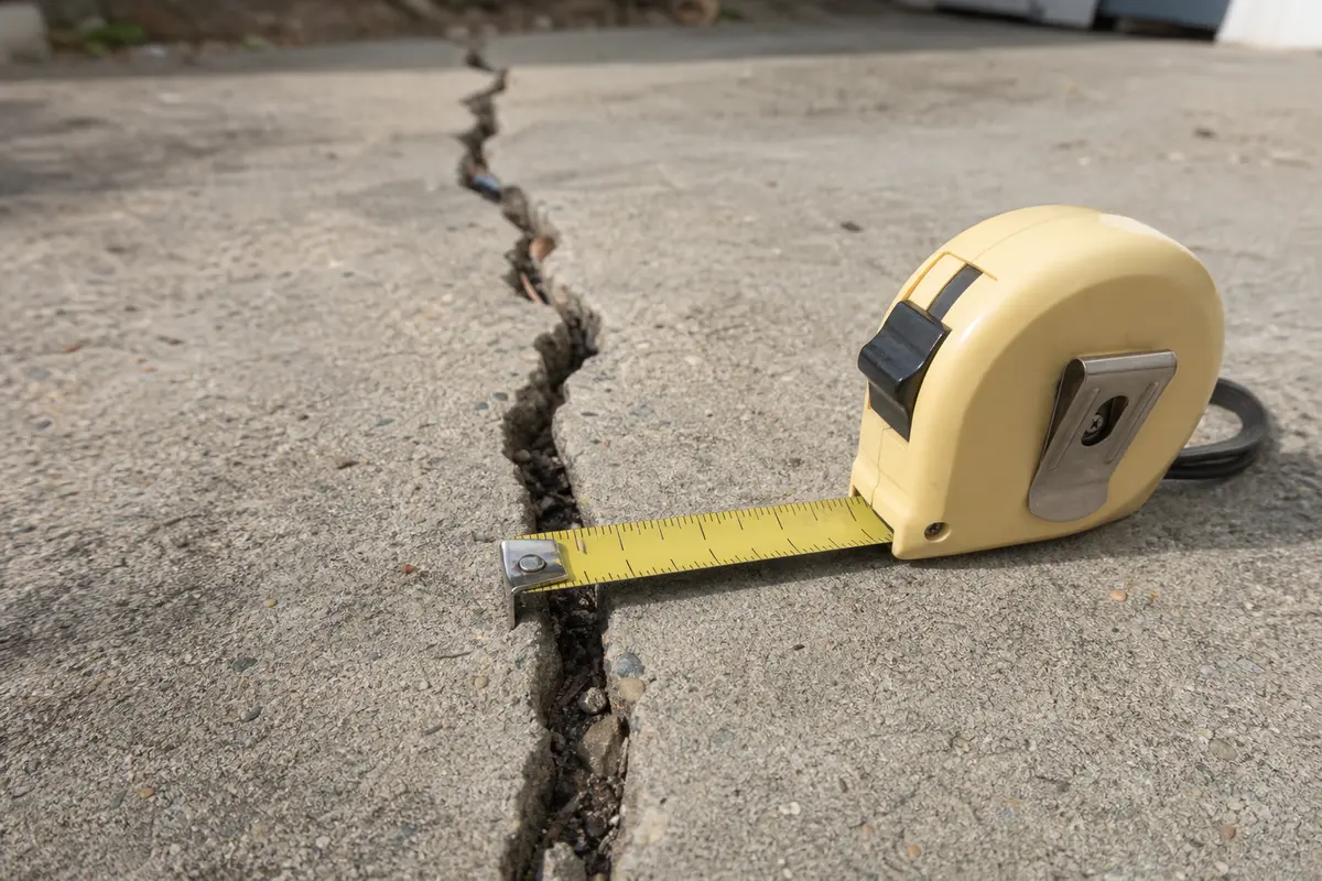Tape measure for measuring driveway crack width