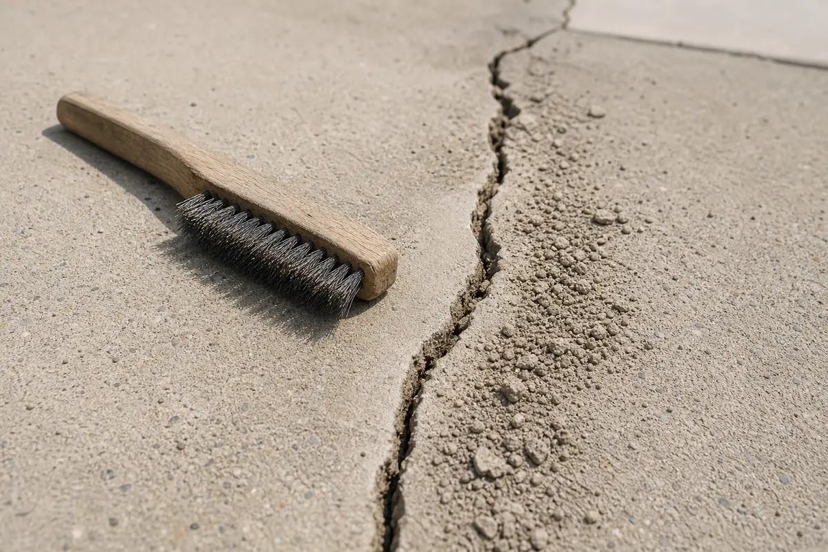 Wire brush for cleaning stable driveway crack edges