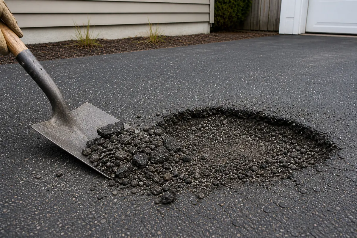 Flat shovel for clearing driveway pothole material