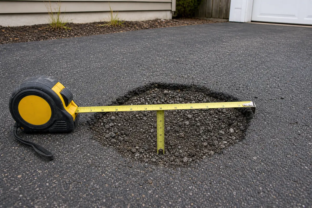 Tape measure for checking driveway pothole depth