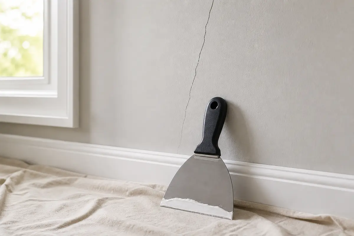 6-inch drywall knife for checking and repairing a dry cracked drywall seam