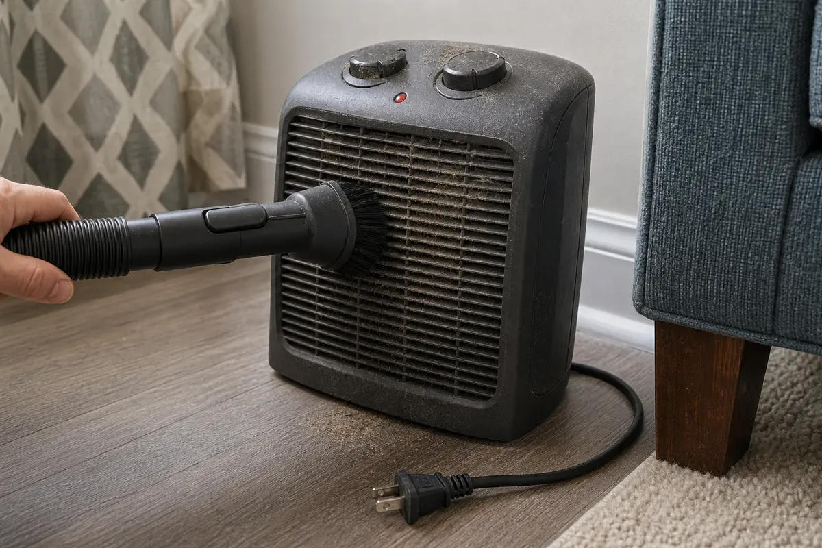 Vacuum with brush attachment shown in the repair area for electric heater clicking noise