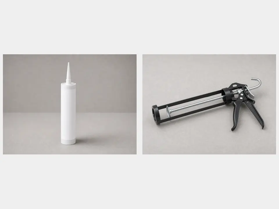 Exterior caulk and caulk gun tool