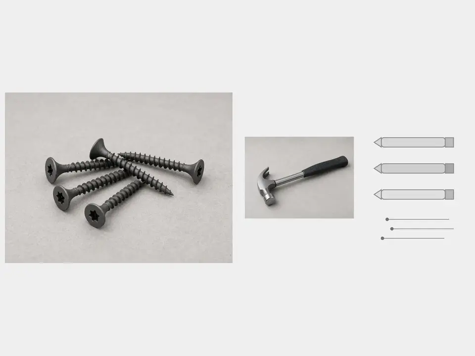 Exterior screws or galvanized finish nails tool