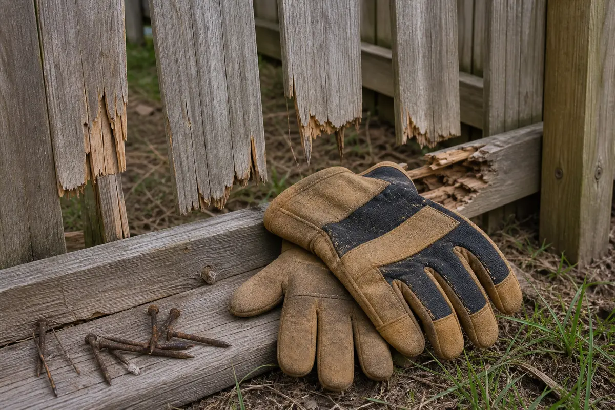 Work gloves for handling a broken fence panel