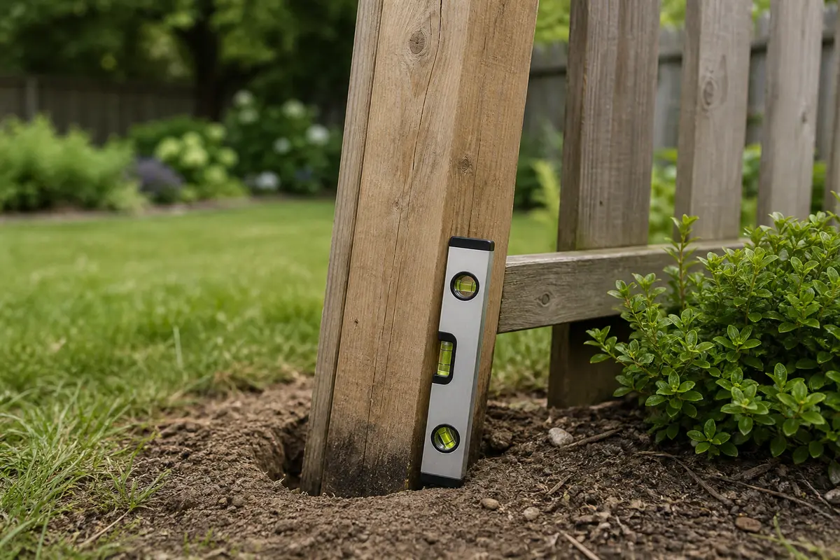 Level for checking a loose fence post out of plumb