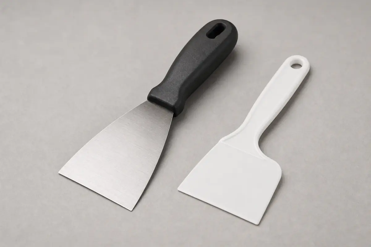 Putty knife set for scraping and feathering a drywall fastener pop repair
