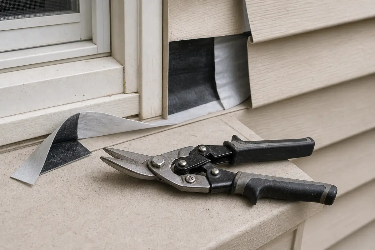 Utility snips for trimming flashing or window trim repair material