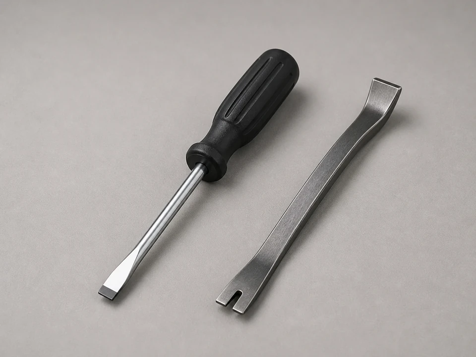 Flat pry bar or large flat screwdriver tool