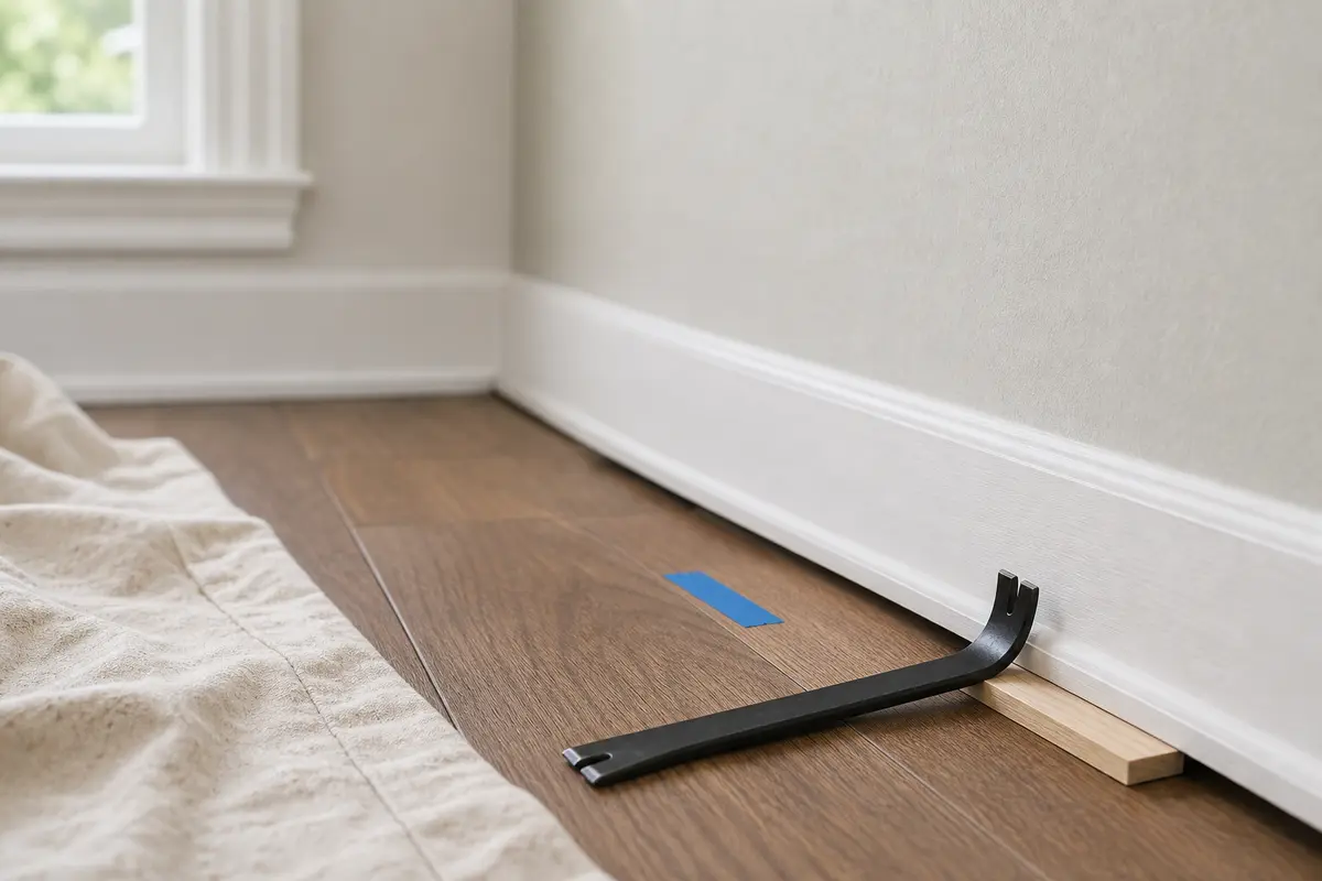 Small pry bar for opening a safe inspection edge on a sagging floor