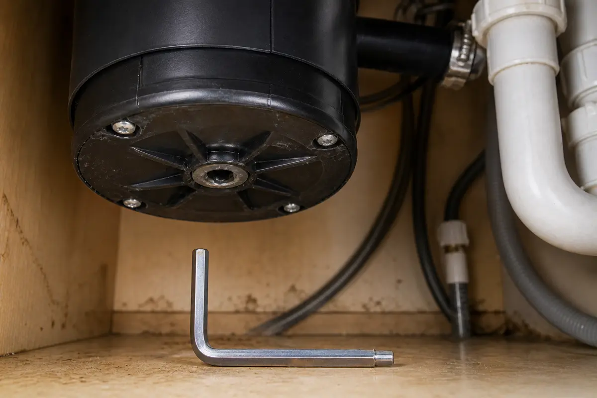Garbage disposal jam key for freeing stuck grind plate