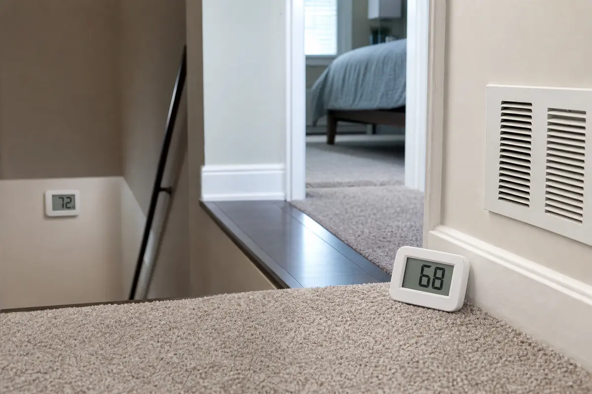 Digital room thermometer used to compare furnace heating results