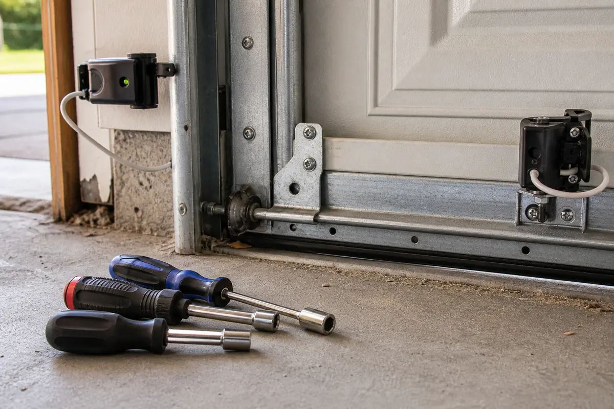 Nut driver and screwdriver for accessible garage door sensor bracket or hinge screws