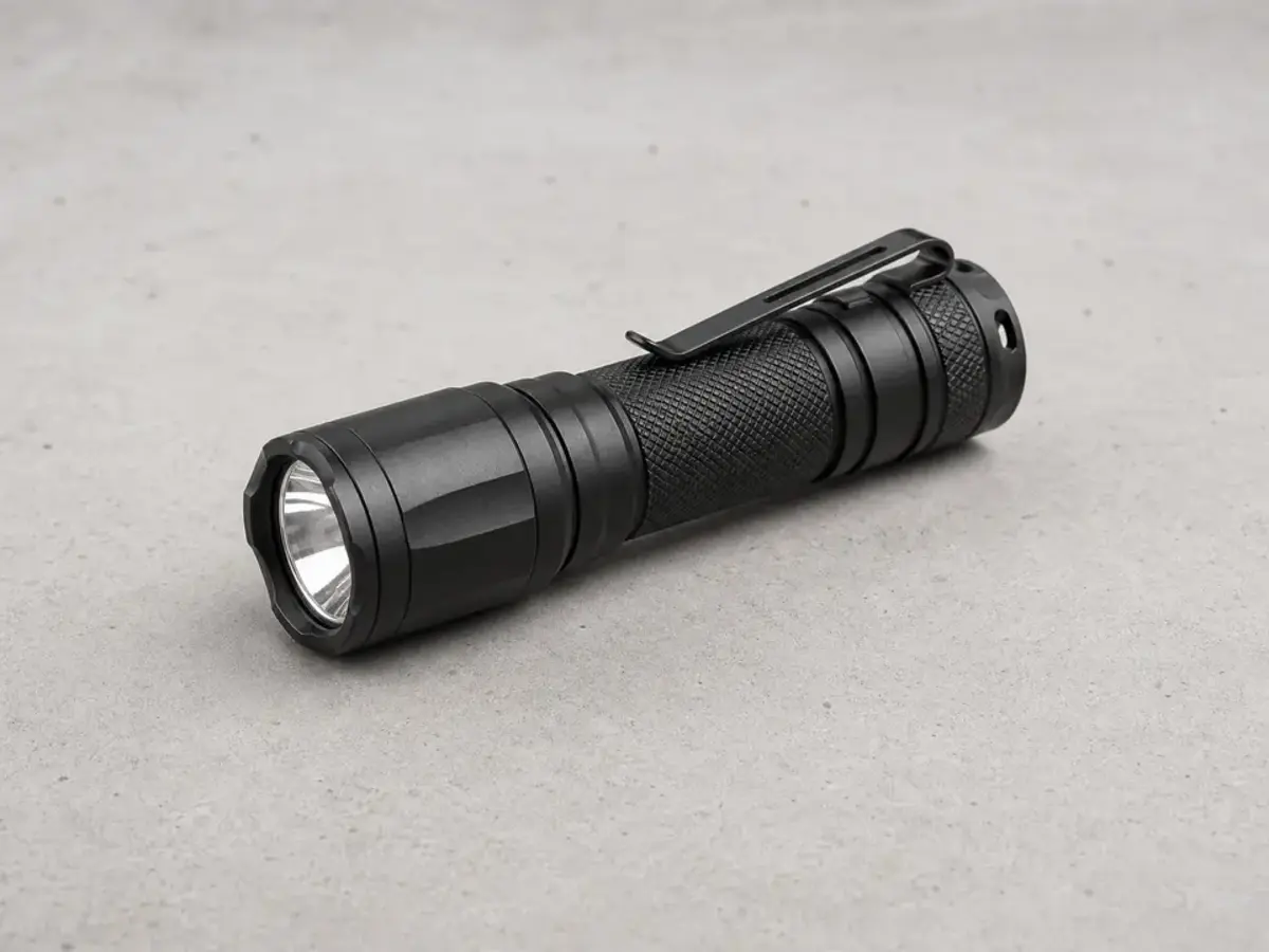 Compact inspection flashlight for seeing dryer belt dust, rub marks, and model tags