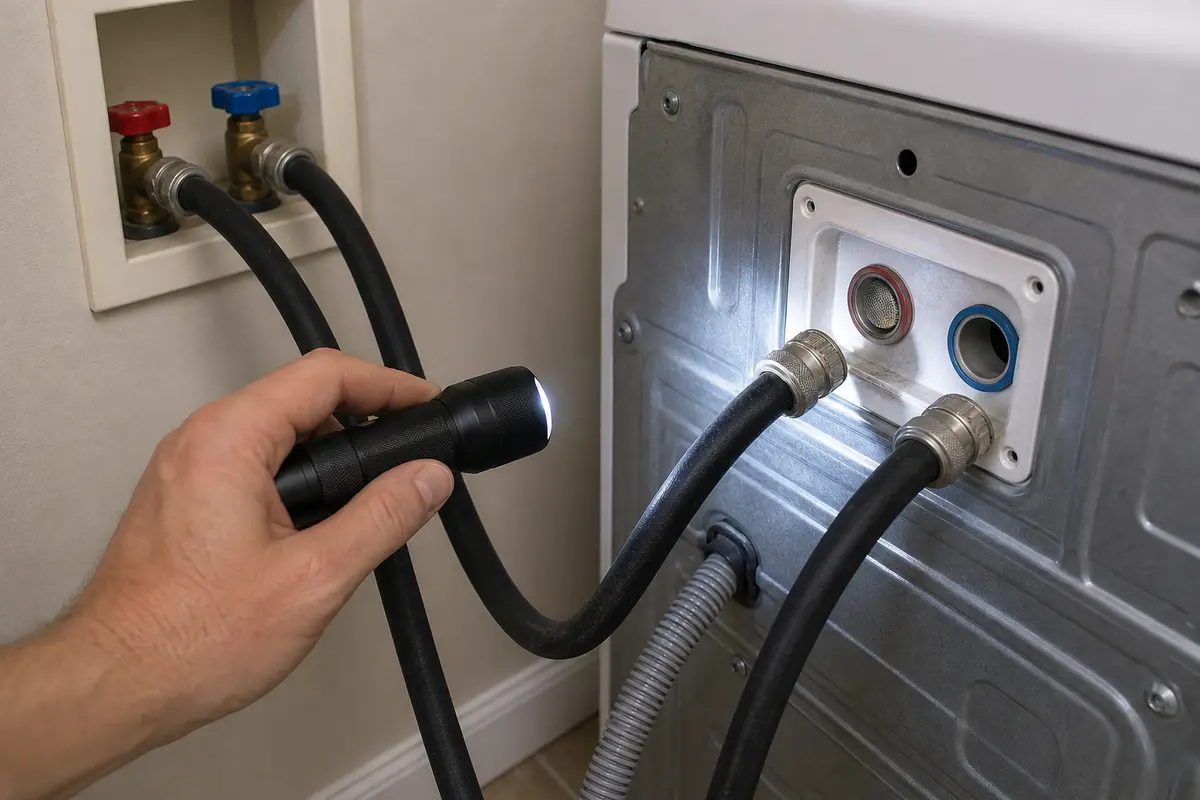 Inspection flashlight for checking washer fill hoses valves and inlet screens