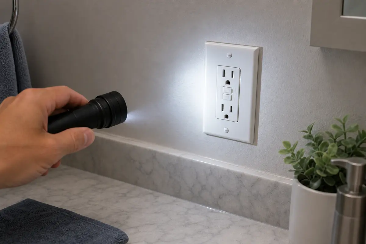 Compact inspection flashlight for checking GFCI moisture, scorch marks, and panel labels