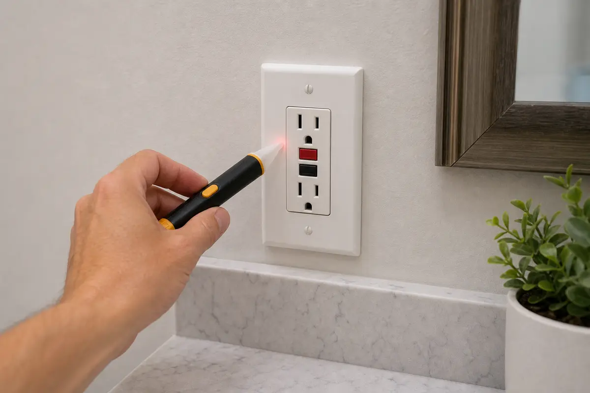 Non-contact voltage tester for closed-box power checks before GFCI cover removal