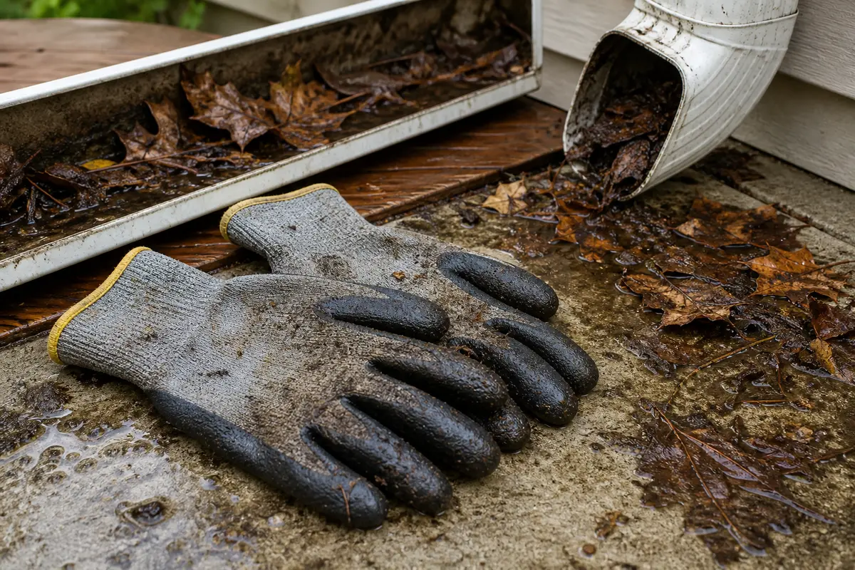 Work gloves for clearing clogged gutters