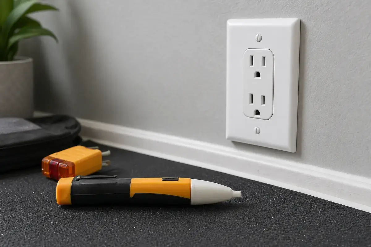 Non-contact voltage tester used before opening a half-hot outlet box