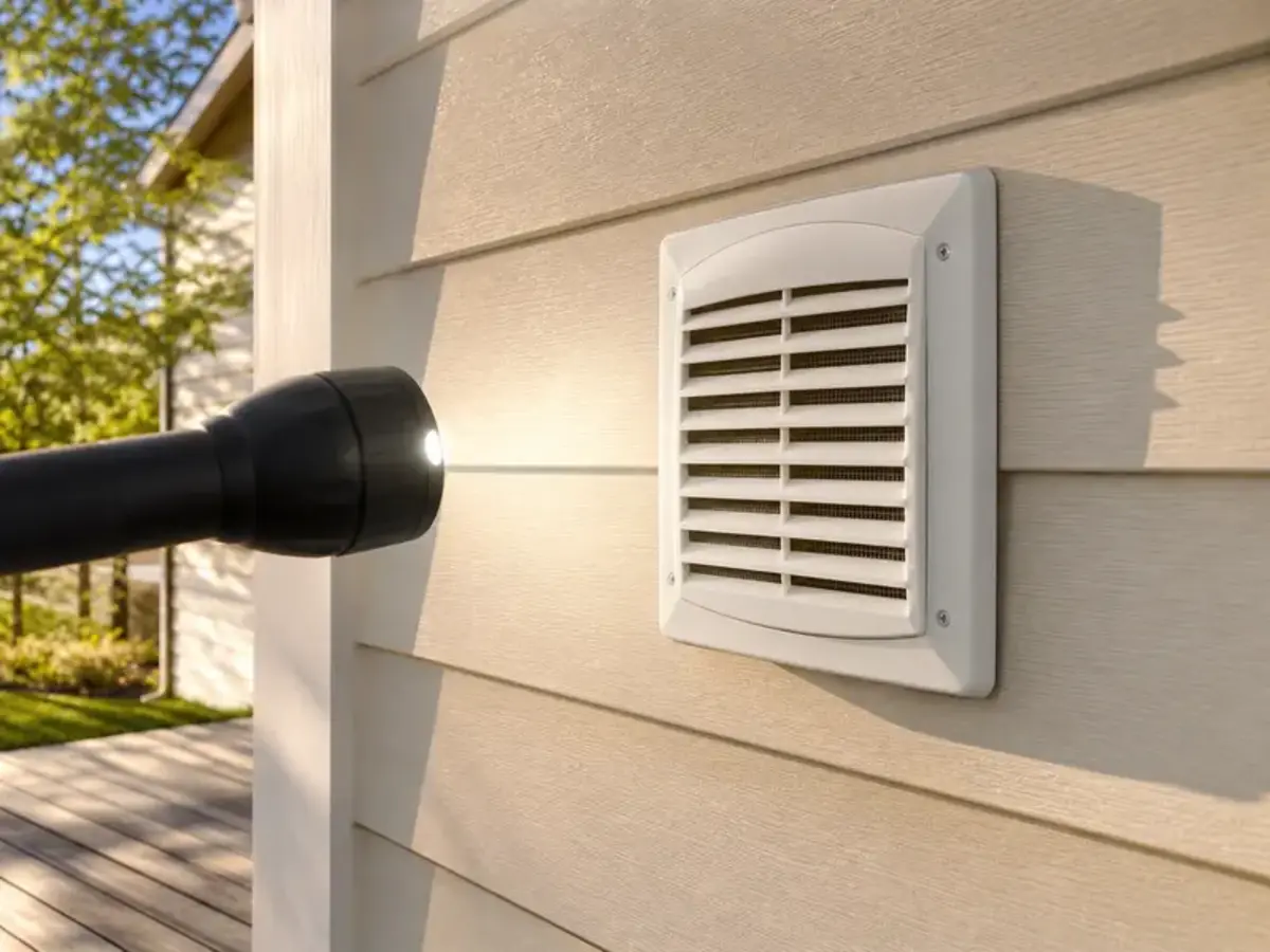 Flashlight for inspecting a bathroom exhaust vent cover from a safe distance
