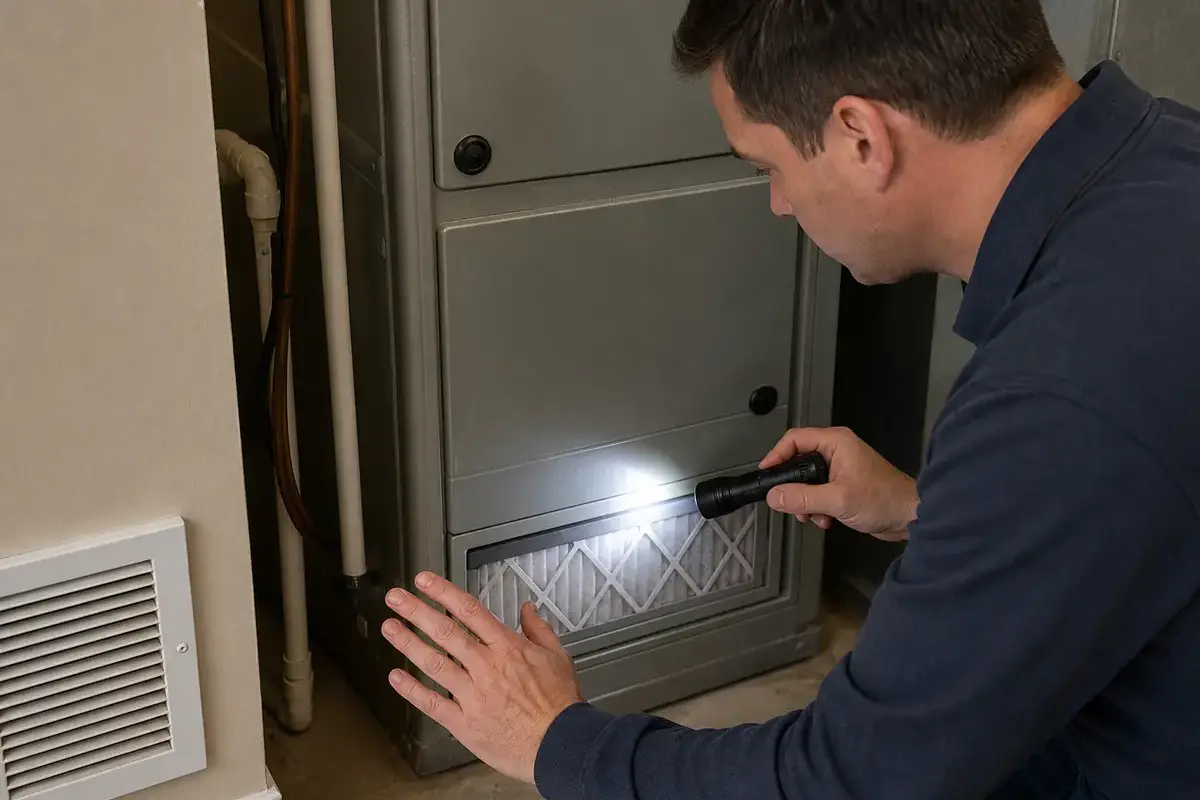Inspection flashlight for house burning smell when heat turns on checks