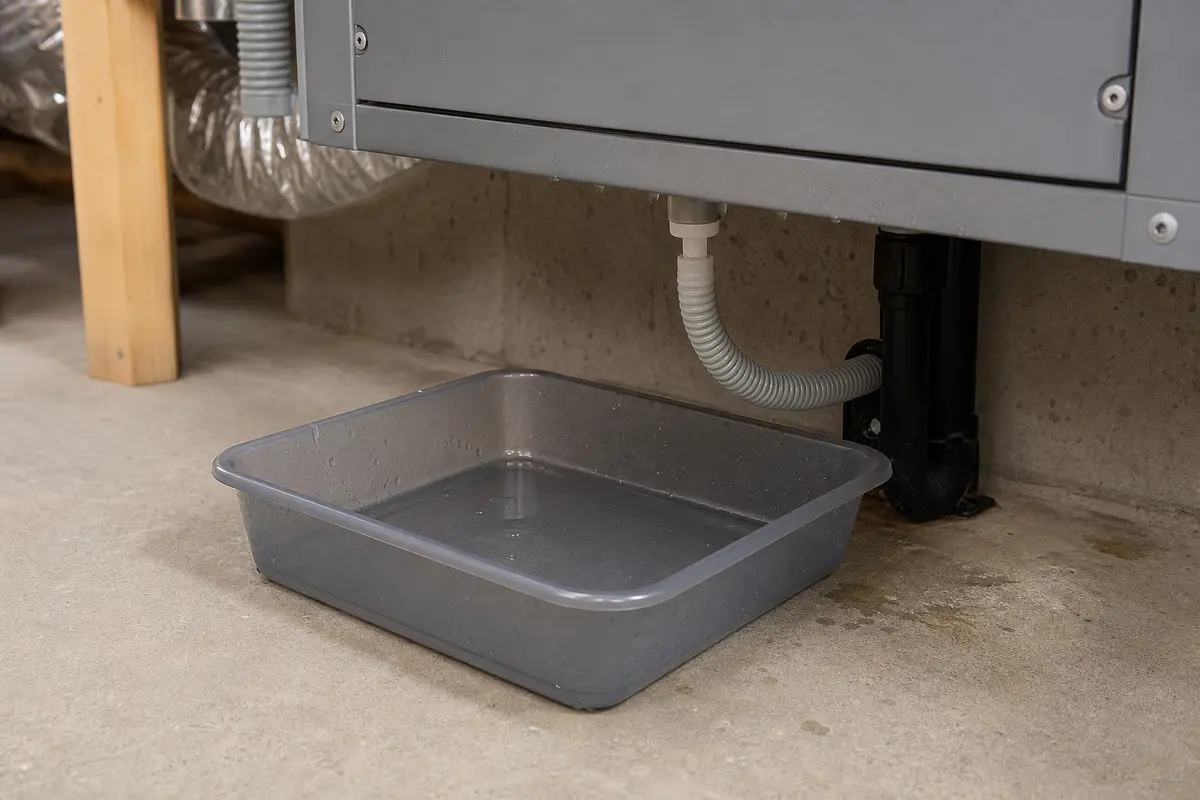 Small catch pan for checking an HRV condensate hose safely