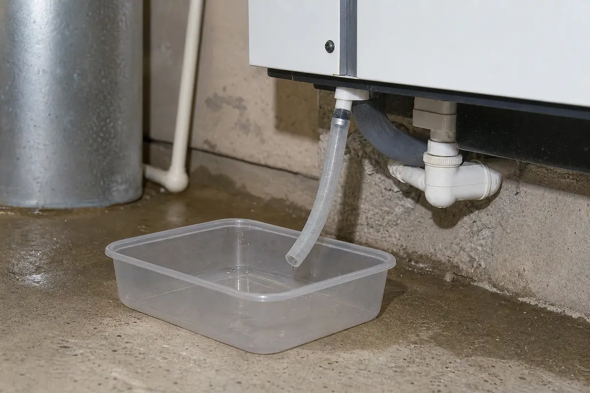 Small catch pan or container for HRV or ERV condensate hose water