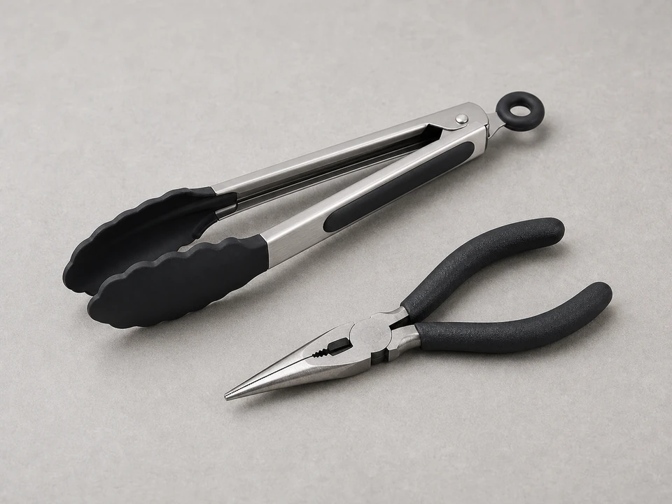 Needle-nose pliers or kitchen tongs tool