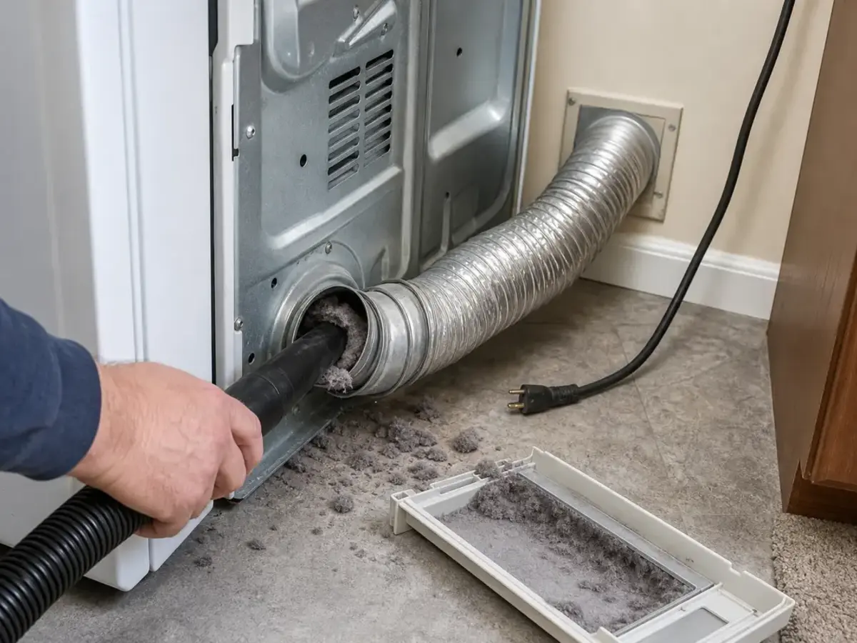 Vacuum crevice tool for dryer lint cleanup during noise diagnosis