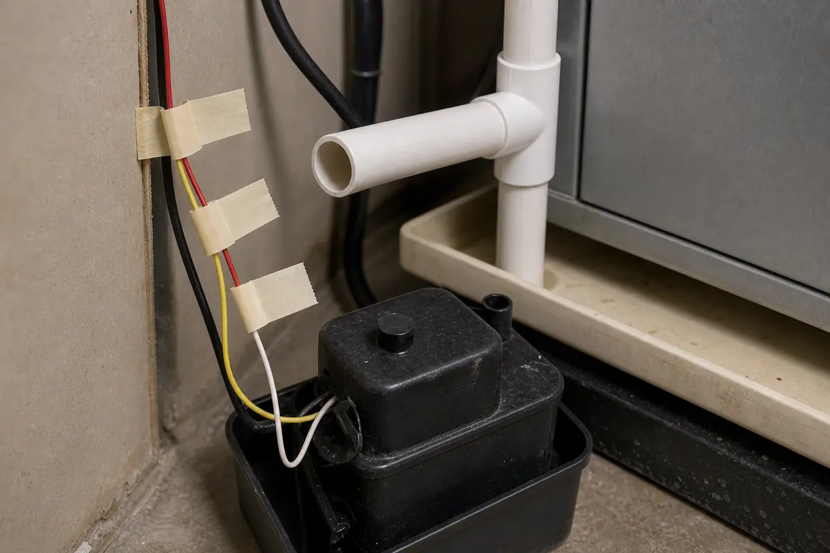 Masking tape and wire labels for marking condensate float switch leads
