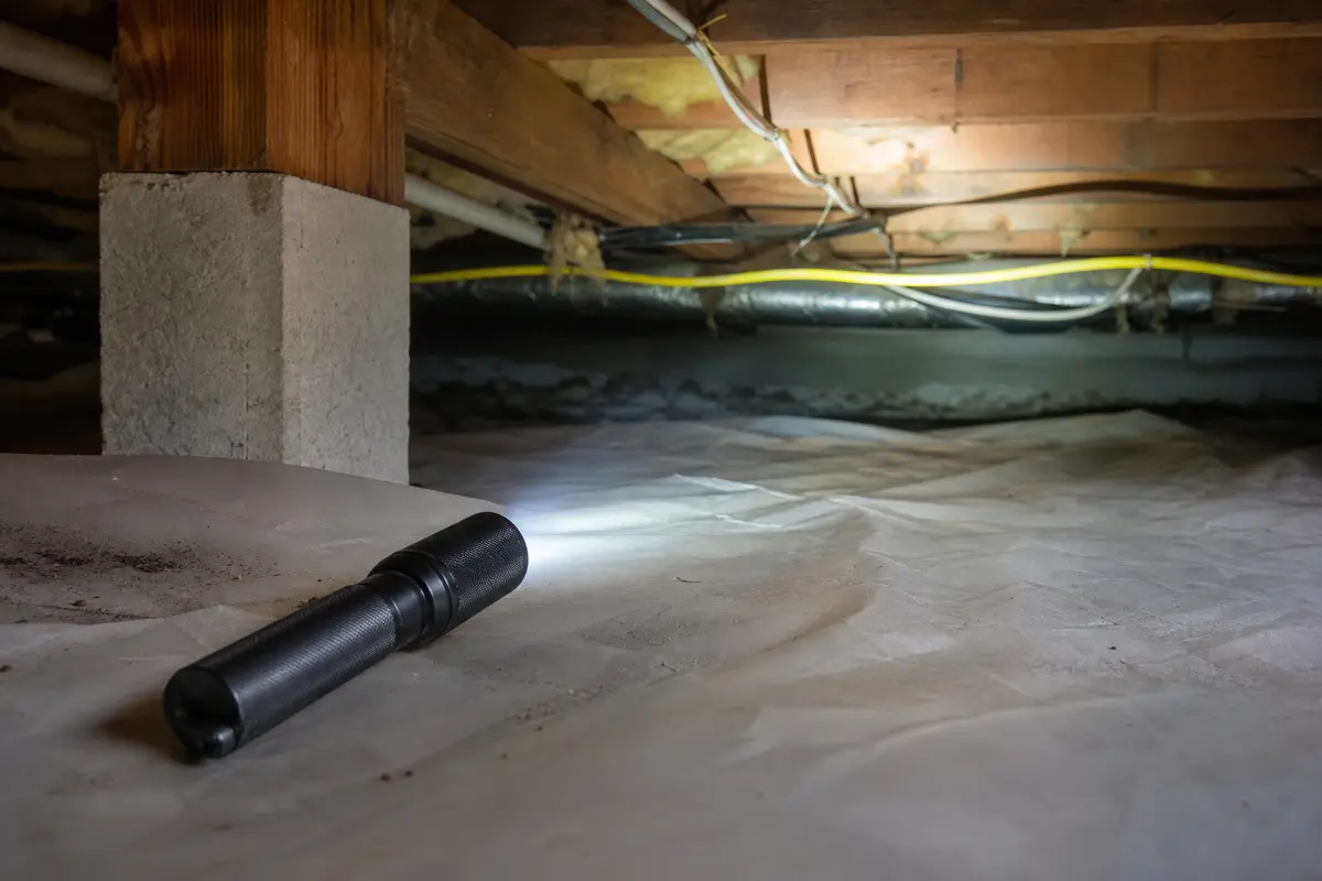 Inspection flashlight used for power-off crawlspace wiring damage checks