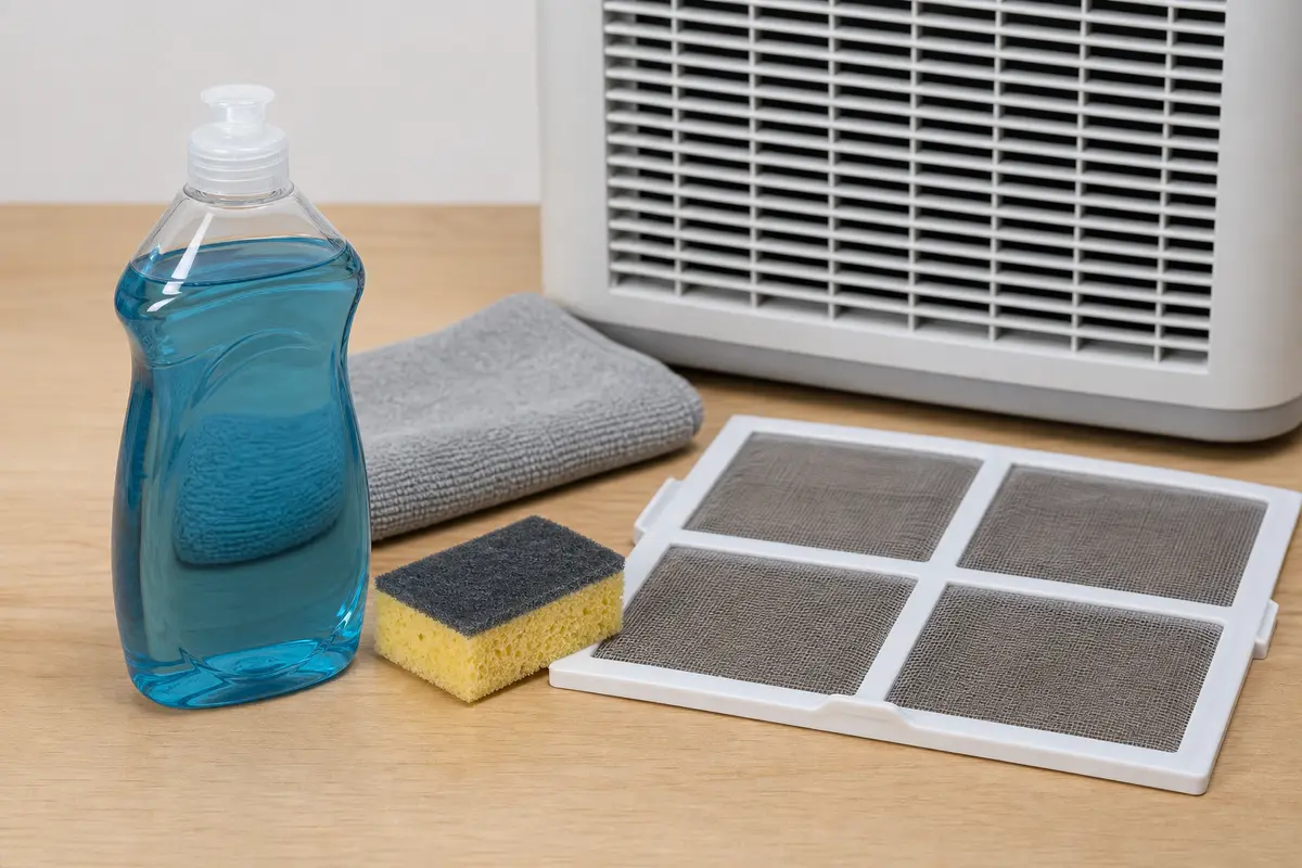 Mild dish soap for cleaning a washable dehumidifier filter