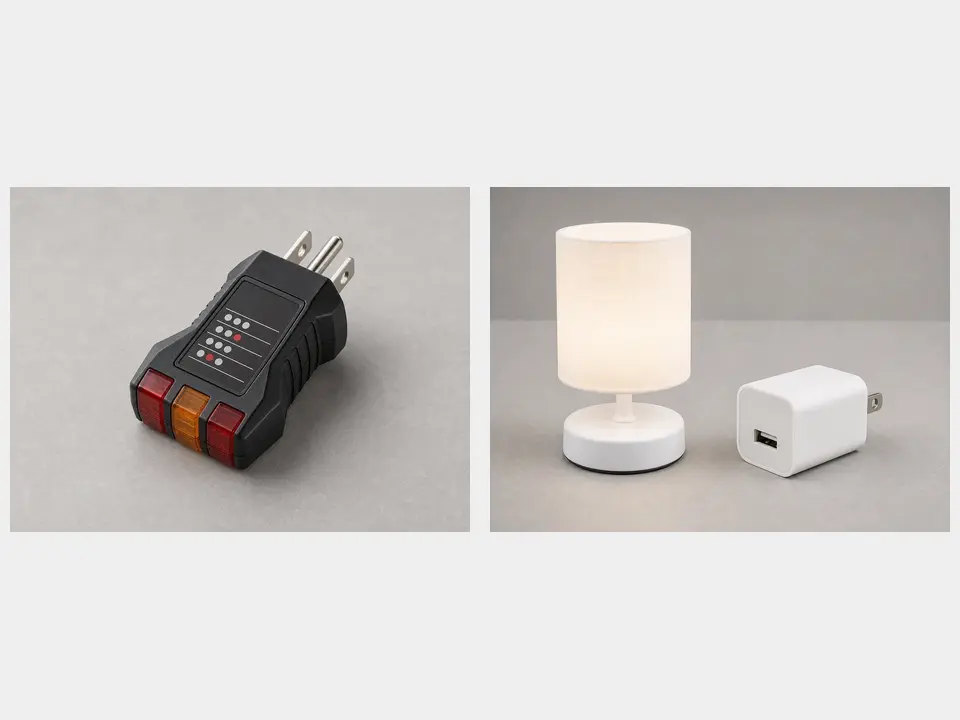 Plug-in lamp or outlet tester tool