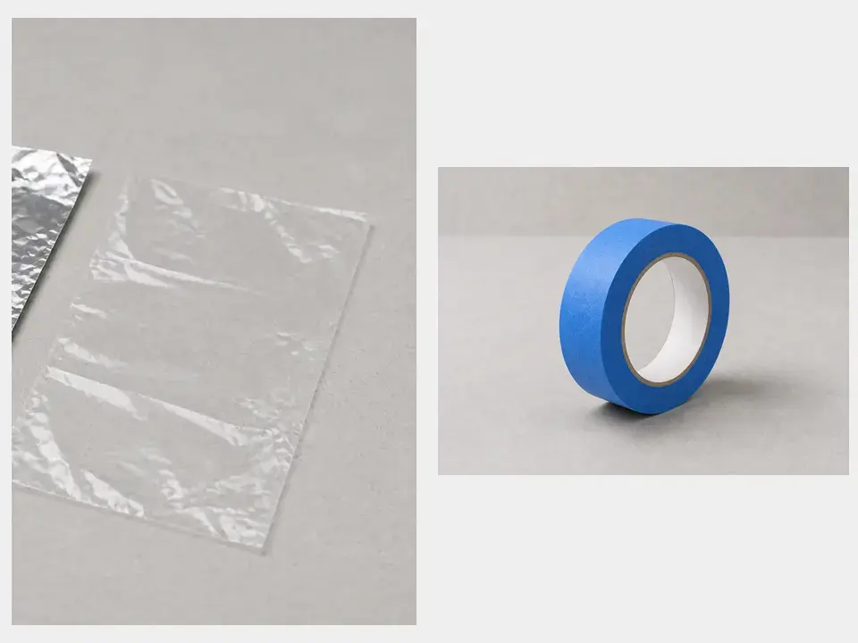 Plastic sheeting and painter's tape tool