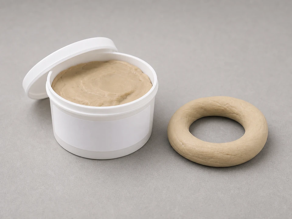 Unbranded plumber's putty and a prepared rope for bedding a sink drain flange