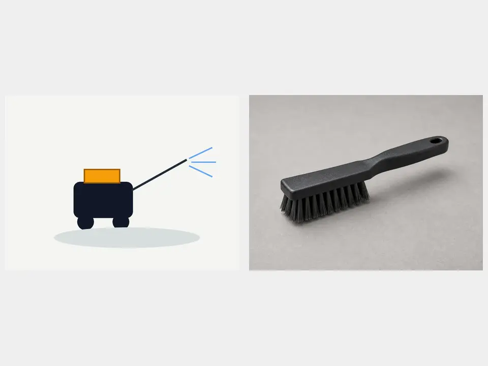 Pressure washer or stiff scrub brush tool