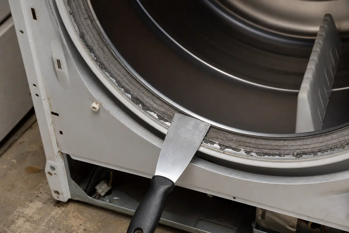 Putty knife scraping loose compound around a fastener pop