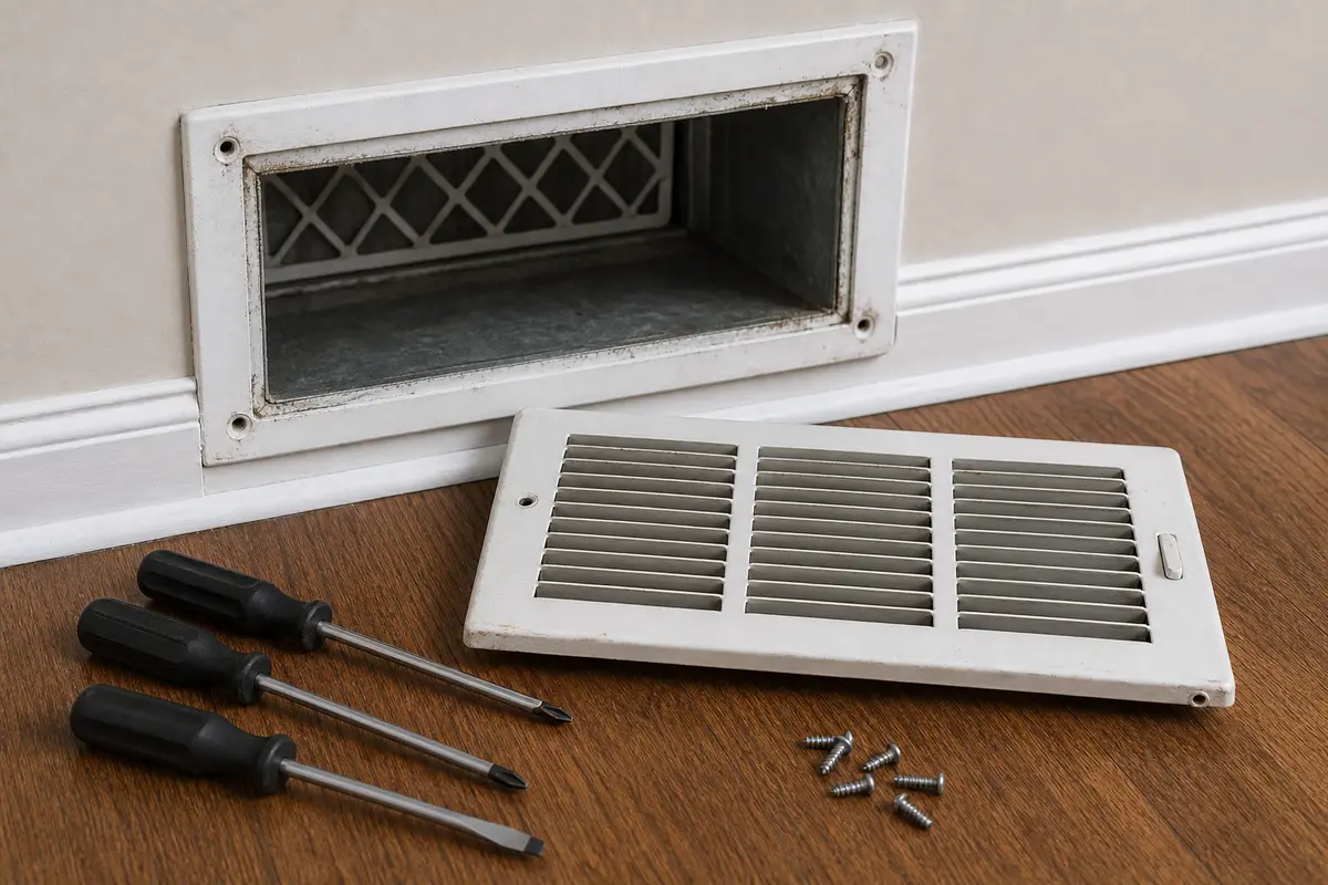Screwdriver set beside a removed vent cover