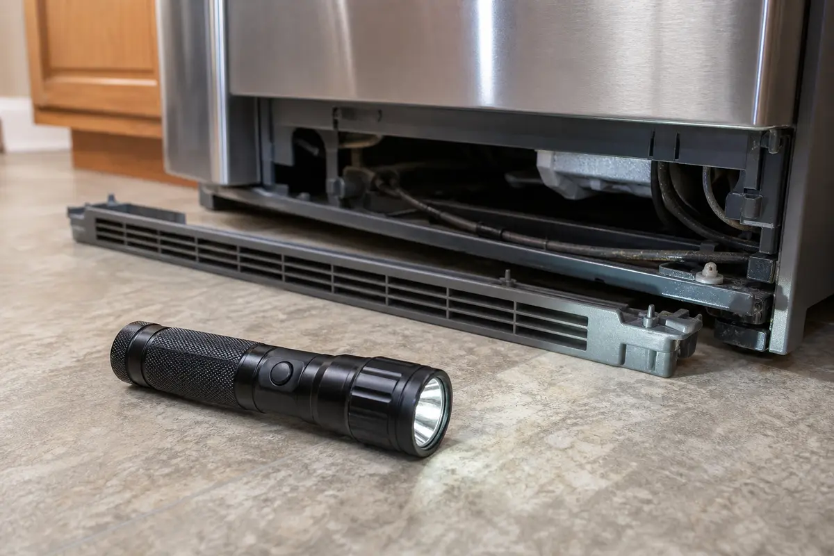 Black inspection flashlight for checking refrigerator frost, fan areas, and loose panels