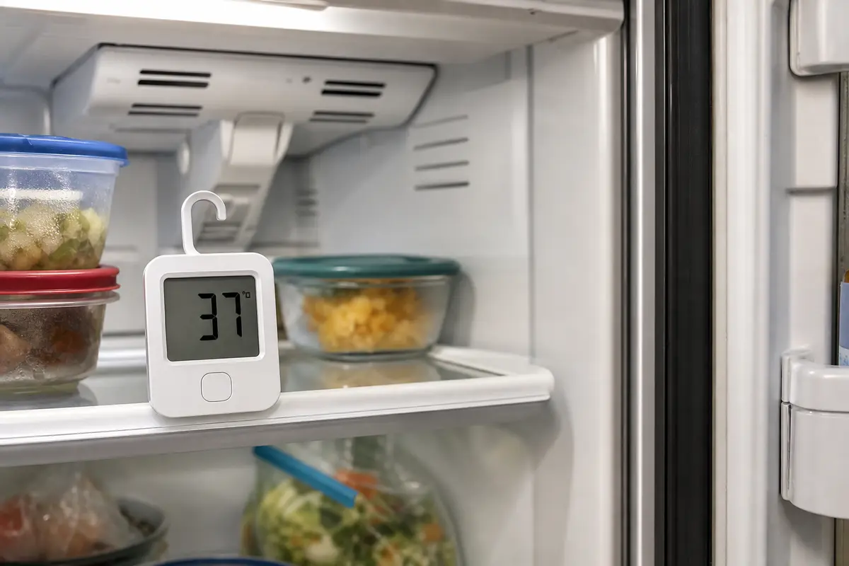 Refrigerator thermometer used while diagnosing a refrigerator running constantly