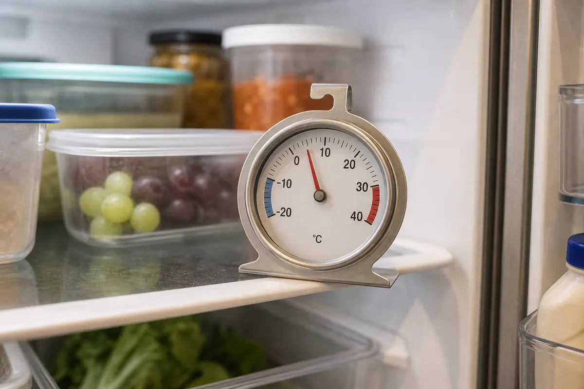 Refrigerator thermometer for checking a warm refrigerator