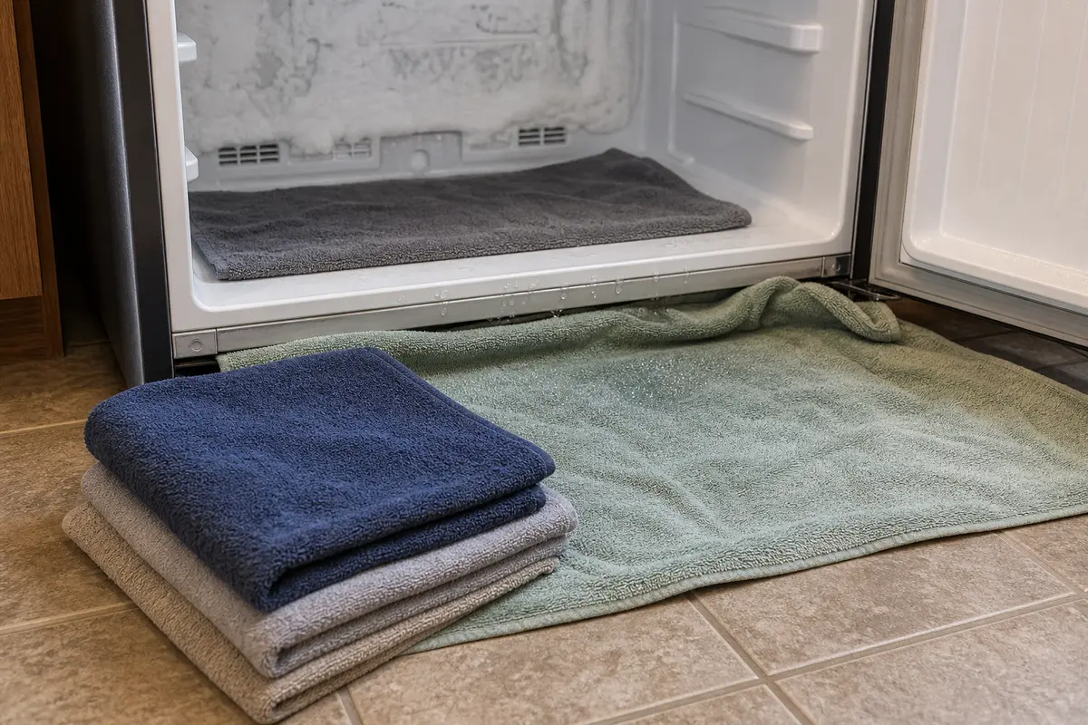 Absorbent towels for manual refrigerator defrost