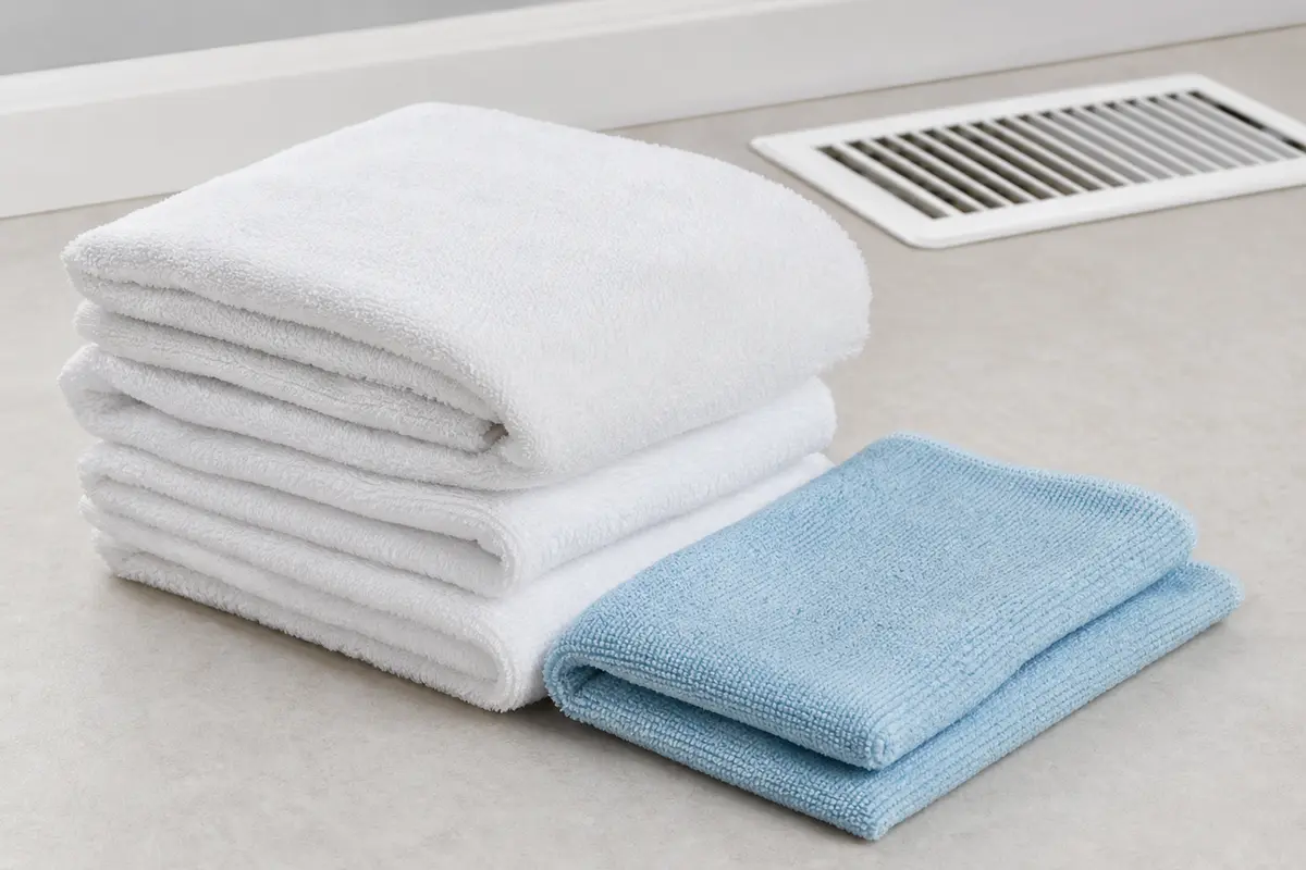 Clean folded towels near an AC floor register