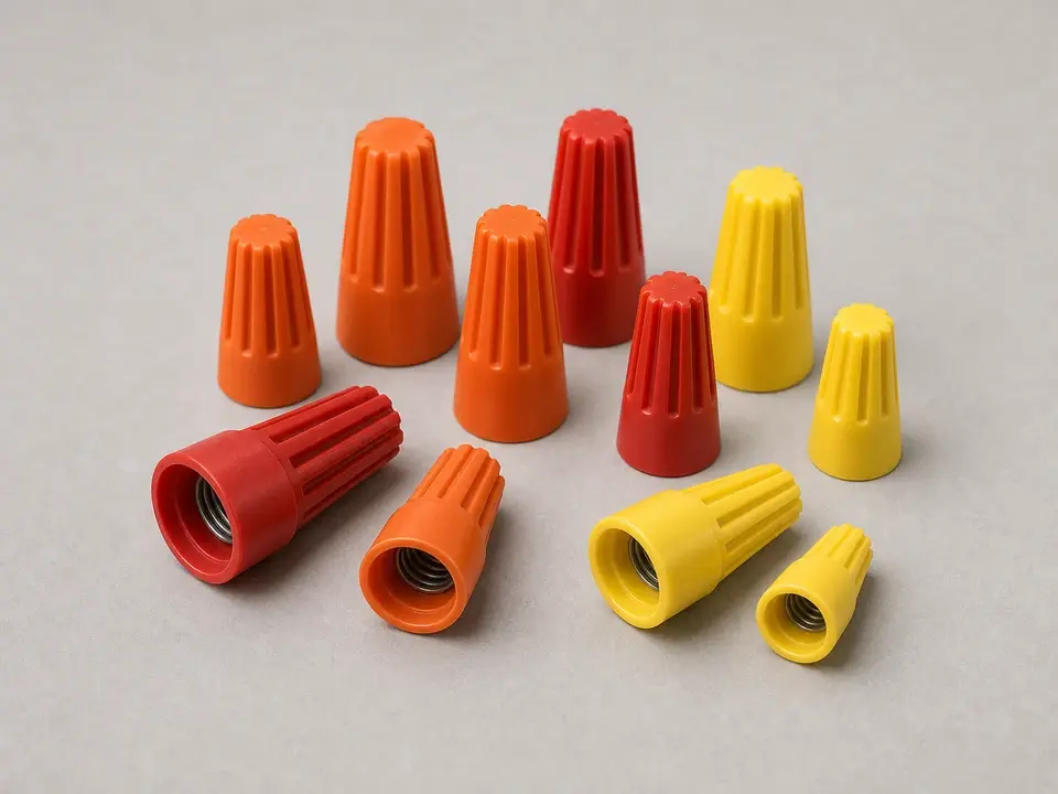 Assorted listed twist-on wire connectors sized for reconnecting attic-fan motor conductors
