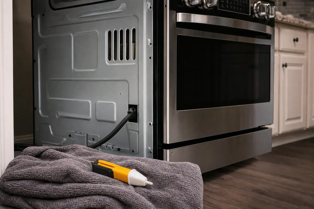 Non-contact voltage tester shown in the repair area for samsung oven control panel not responding