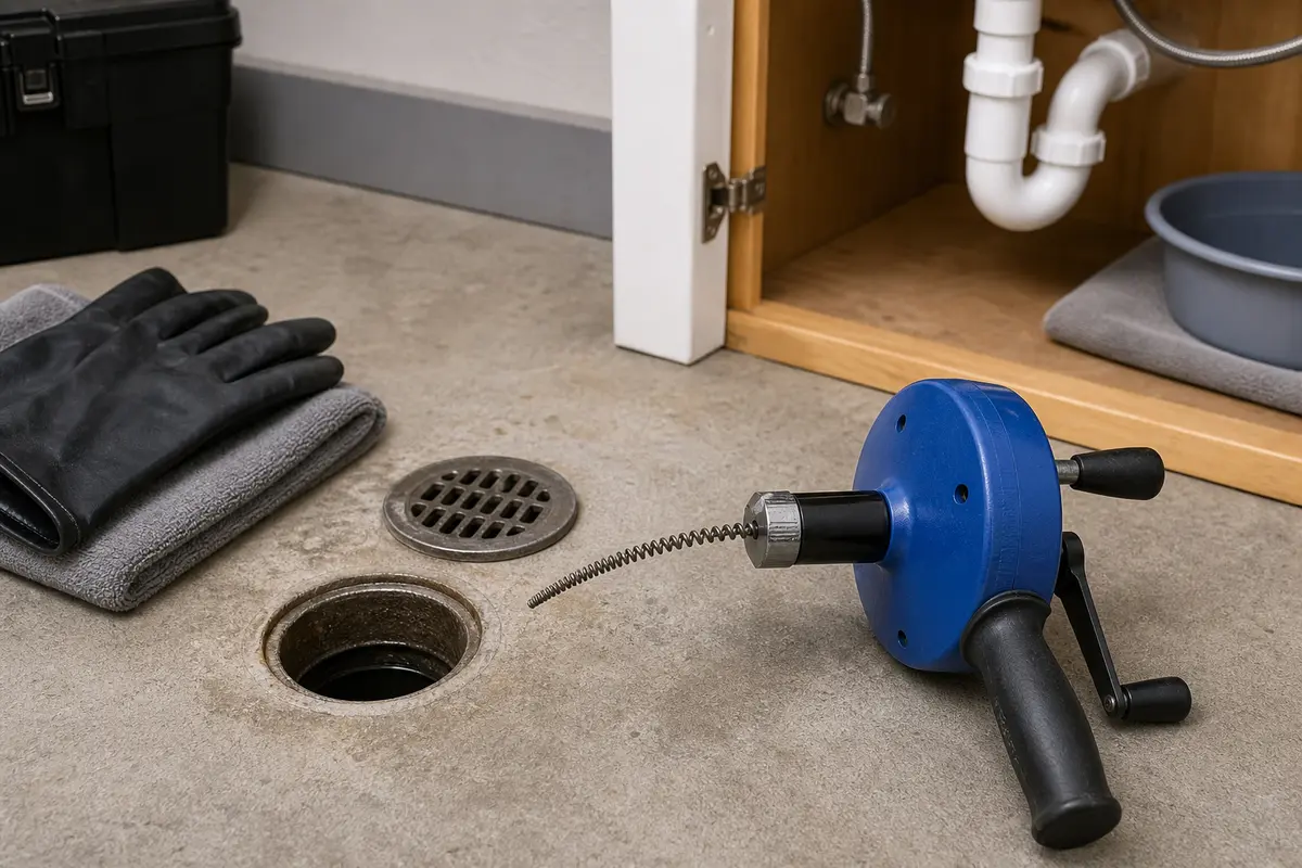 Small hand drain snake for sewer drain backing up