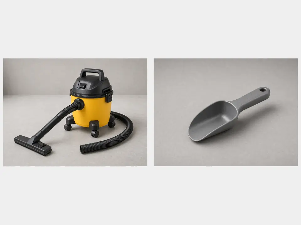 Shop vacuum or small hand scoop tool