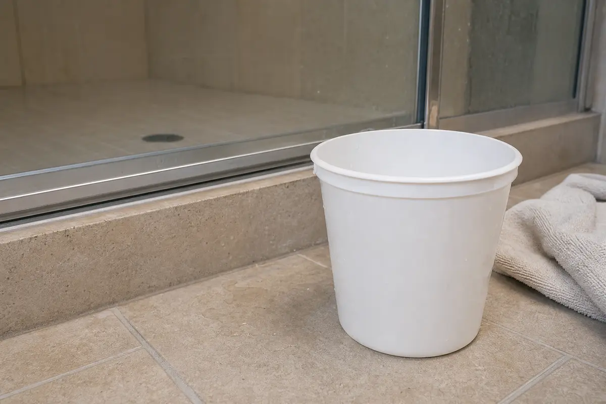 Bucket or large cup for shower leaking