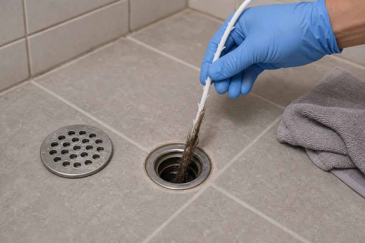 Plastic drain cleaning strip for shower not draining