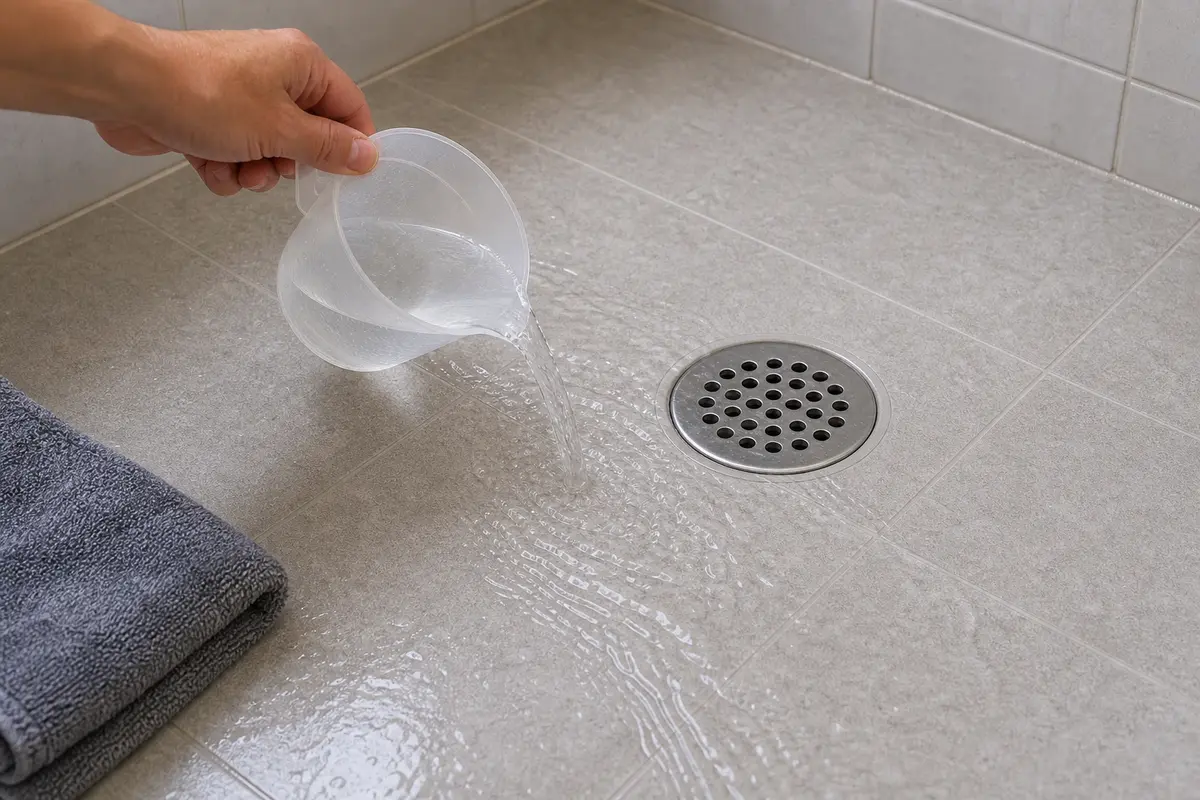 Small drain test bucket for shower not draining